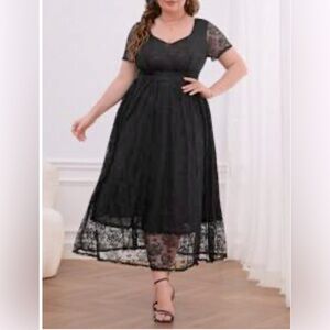 Shein privé plus sweetheart neck black lace dress